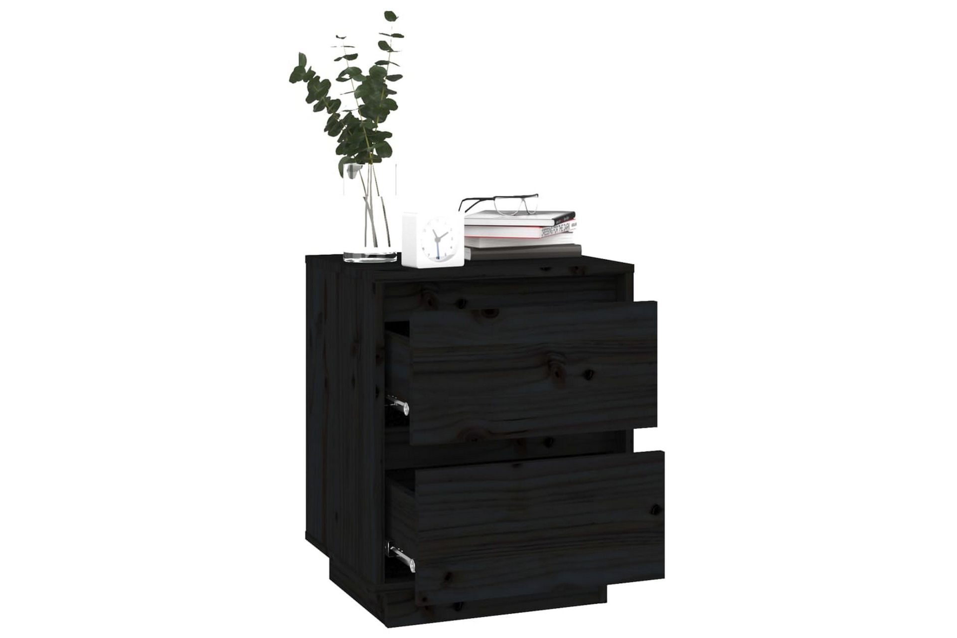 Nattbord 2 stk svart 40x35x50 heltre furu - Svart - Møbler - Bord - Avlastningsbord - Sengebord & nattbord