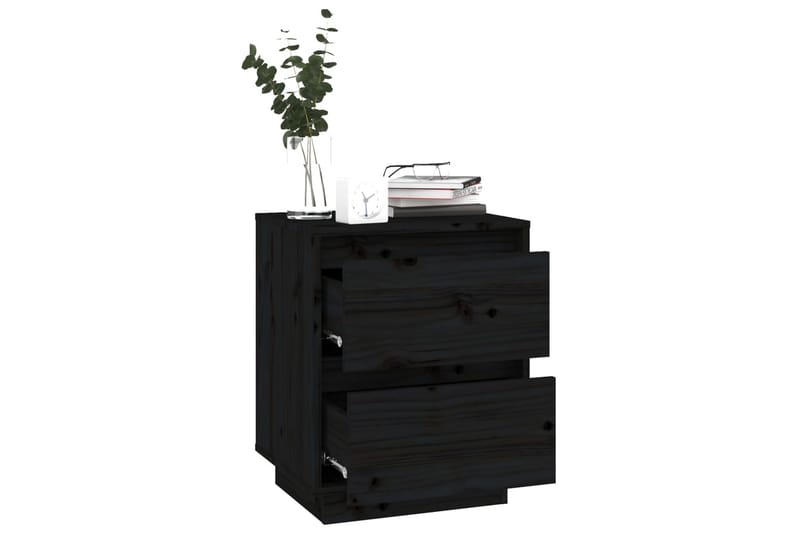 Nattbord 2 stk svart 40x35x50 heltre furu - Svart - Møbler - Bord - Avlastningsbord - Sengebord & nattbord