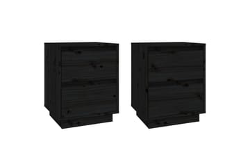 Nattbord 2 stk svart 40x35x50 heltre furu - Svart - Møbler - Bord - Avlastningsbord - Sengebord & nattbord