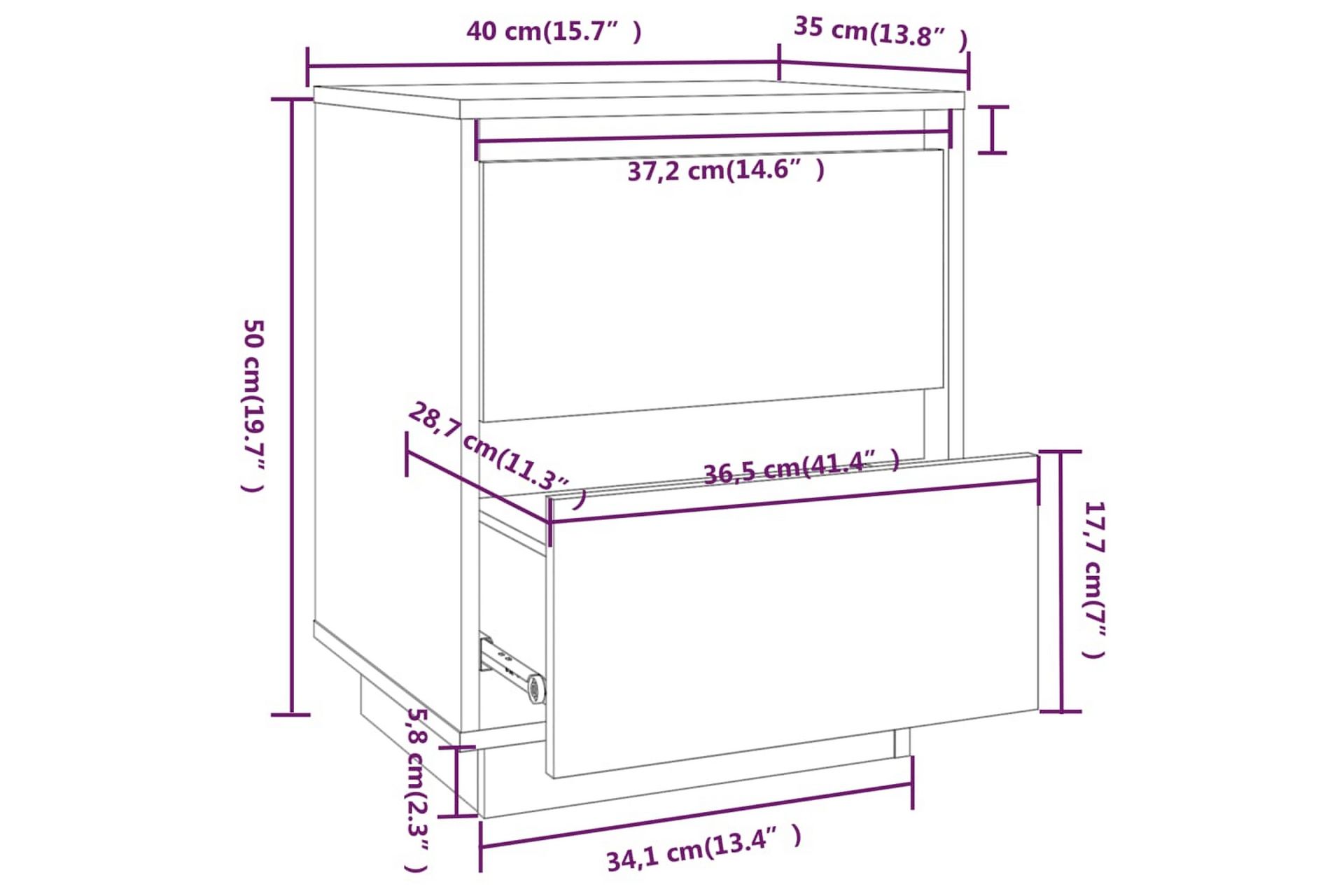 Nattbord 2 stk svart 40x35x50 heltre furu - Svart - Møbler - Bord - Avlastningsbord - Sengebord & nattbord