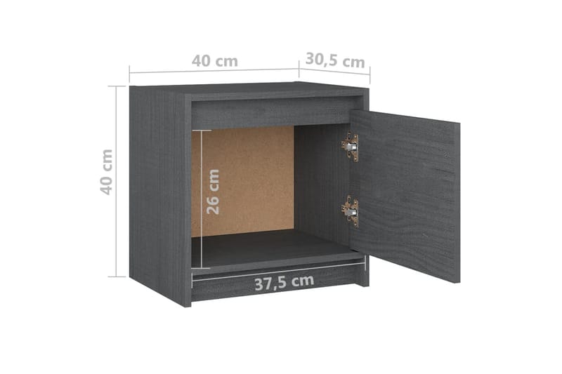 Nattbord 40x30,5x40 cm heltre furu grå - Grå - Sengebord & nattbord
