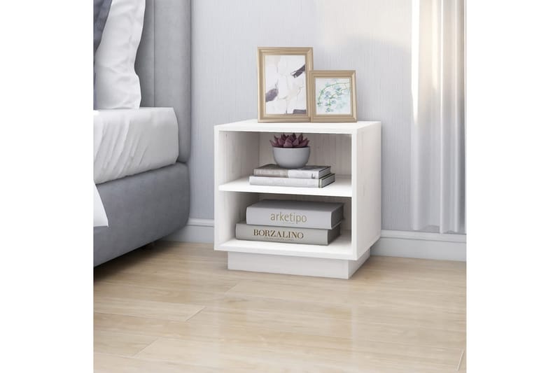 Nattbord 40x34x40 cm heltre furu hvit - Hvit - Møbler - Bord - Avlastningsbord - Sengebord & nattbord