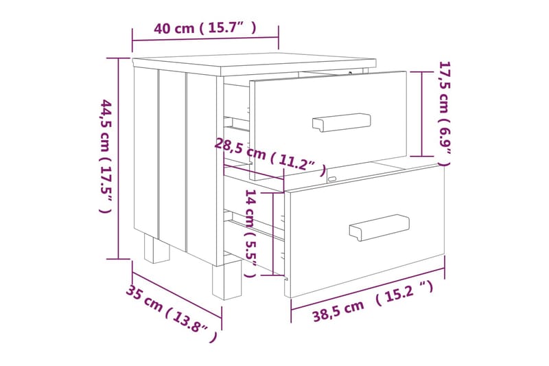 Nattbord 40x35x44,5 cm heltre furu hvit - Hvit - Sengebord & nattbord