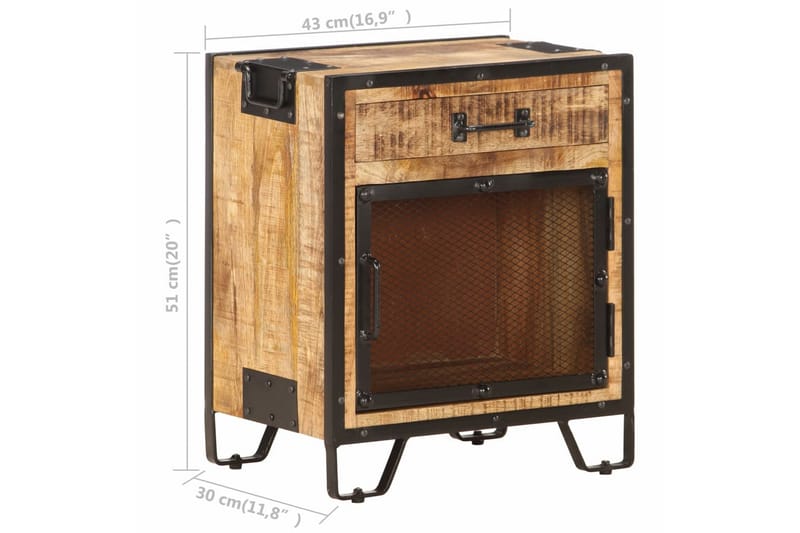 Nattbord 43x30x51 cm grov heltre mango - Møbler - Bord - Avlastningsbord - Sengebord & nattbord