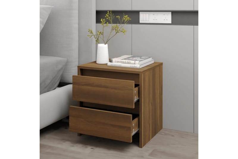 Nattbord brun eik 45x34,5x44,5 cm sponplate - Brun - Møbler - Bord - Avlastningsbord - Sengebord & nattbord