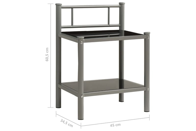 Nattbord grå og svart 45x34,5x60,5 cm metall og glass - Sengebord & nattbord