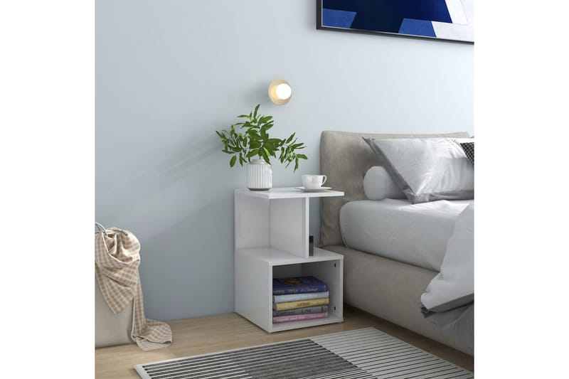 Nattbord høyglans hvit 35x35x55 cm sponplate - Hvit - Sengebord & nattbord