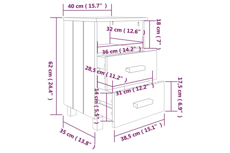 Nattbord honningbrun 40x35x62 cm heltre furu - Brun - Sengebord & nattbord