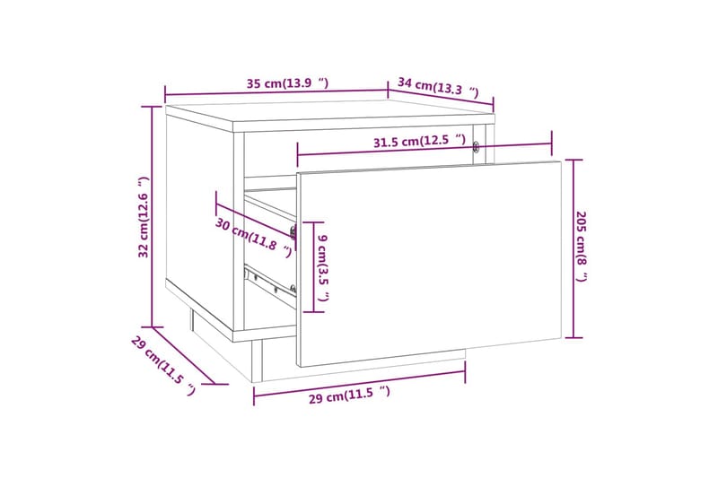 Nattbord hvit 35x34x32 cm heltre furu - Hvit - Sengebord & nattbord