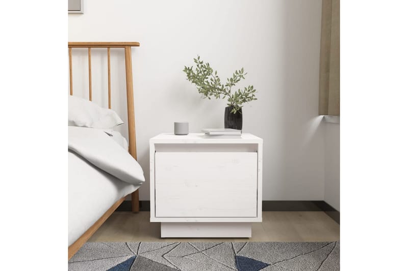 Nattbord hvit 35x34x32 cm heltre furu - Hvit - Møbler - Bord - Avlastningsbord - Sengebord & nattbord