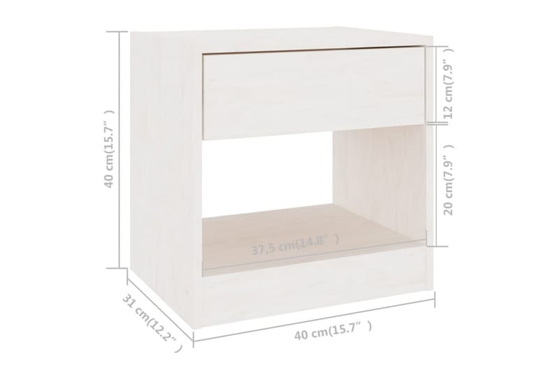 Nattbord hvit 40x31x40 cm heltre furu - Hvit - Sengebord & nattbord