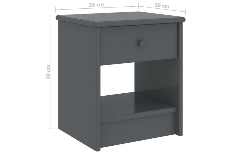 Nattbord mørkegrå 35x30x40 cm heltre furu - Grå - Sengebord & nattbord