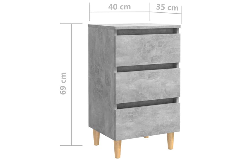 Nattbord med ben i heltre 2 stk betonggrå 40x35x69 cm - Grå - Sengebord & nattbord