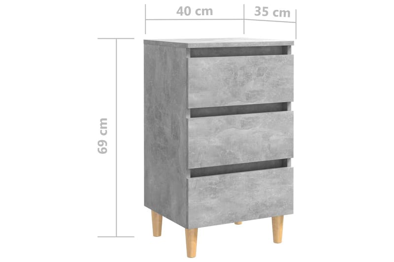 Nattbord med ben i heltre 2 stk betonggrå 40x35x69 cm - Grå - Møbler - Bord - Avlastningsbord - Sengebord & nattbord