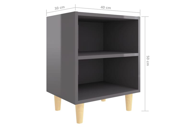 Nattbord med ben i heltre 2 stk höyglans grå 40x30x50 cm - Grå - Sengebord & nattbord