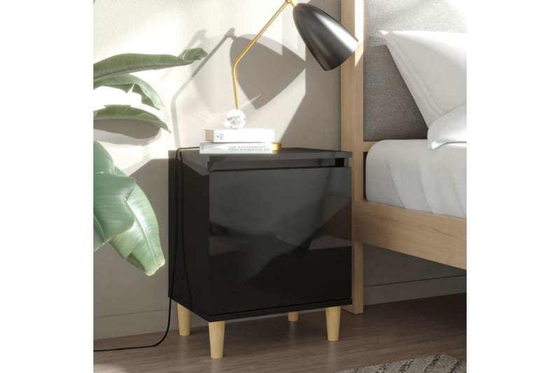 Nattbord med ben i heltre 2 stk höyglans svart 40x30x50 cm - Svart - Sengebord & nattbord