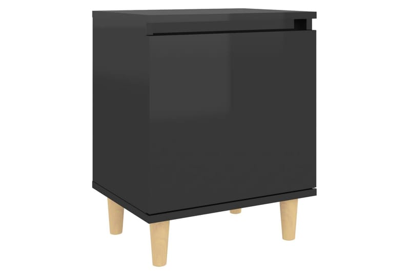 Nattbord med ben i heltre 2 stk höyglans svart 40x30x50 cm - Svart - Sengebord & nattbord