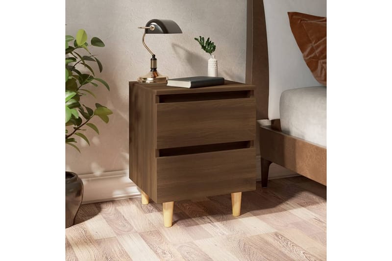Nattbord med ben i heltre brun eik 40x35x50 cm - Brun - Sengebord & nattbord