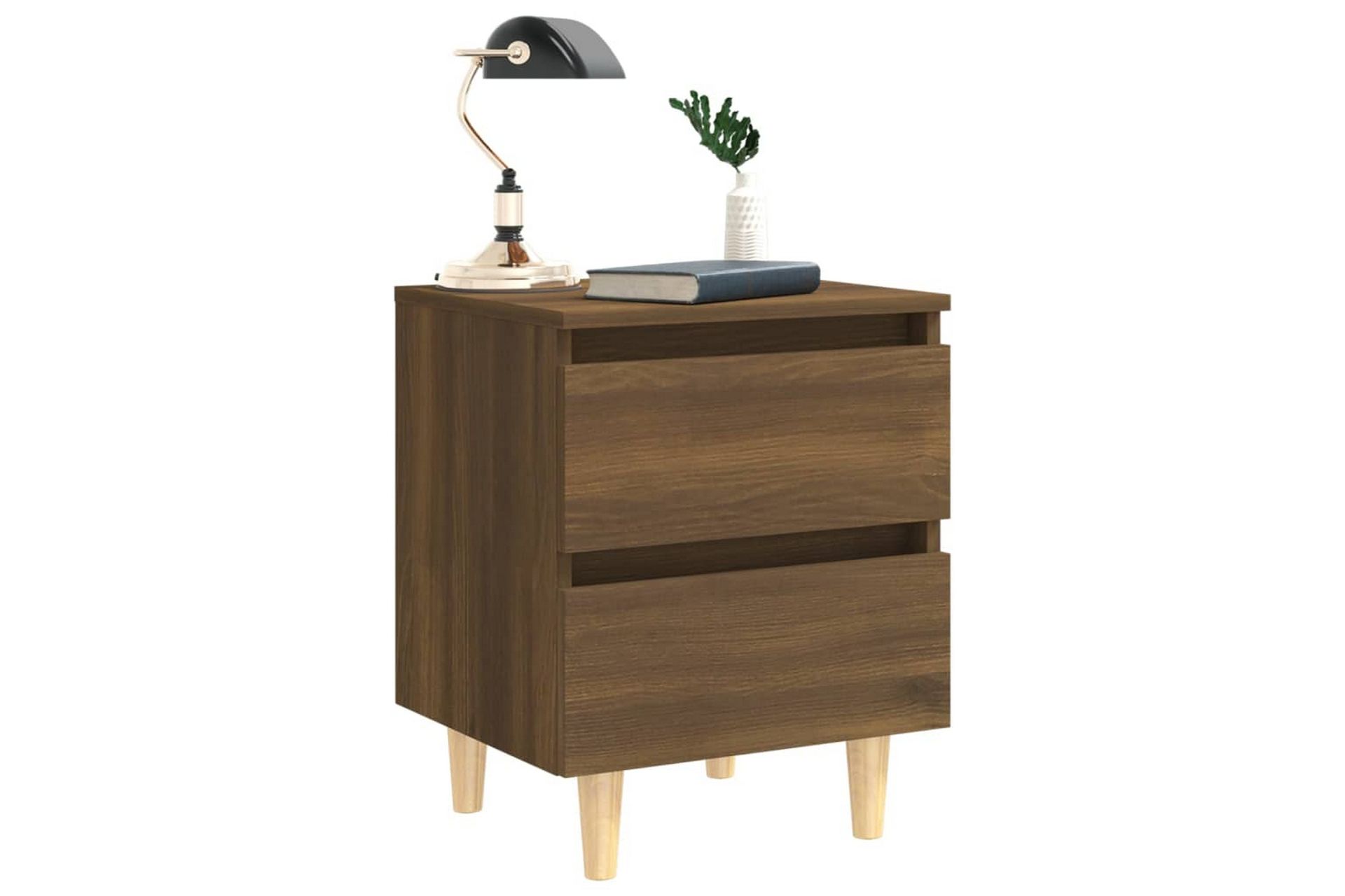 Nattbord med ben i heltre brun eik 40x35x50 cm - Brun - Møbler - Bord - Avlastningsbord - Sengebord & nattbord