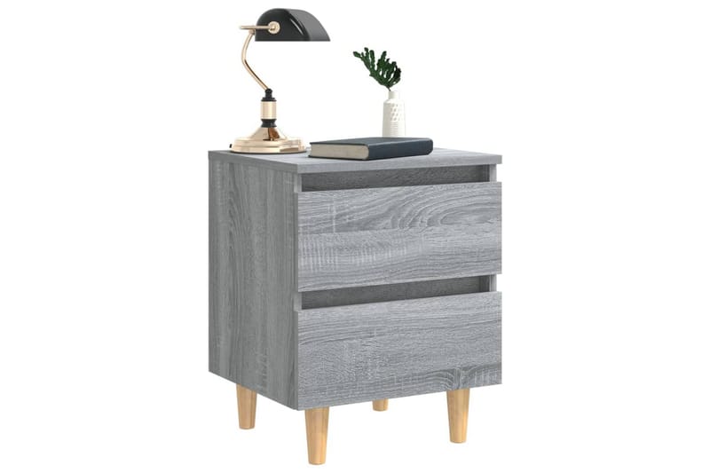 Nattbord med ben i heltre grå sonoma eik 40x35x50 cm - Grå - Sengebord & nattbord