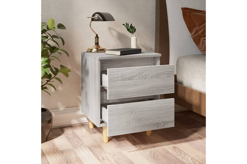 Nattbord med ben i heltre grå sonoma eik 40x35x50 cm - Grå - Sengebord & nattbord