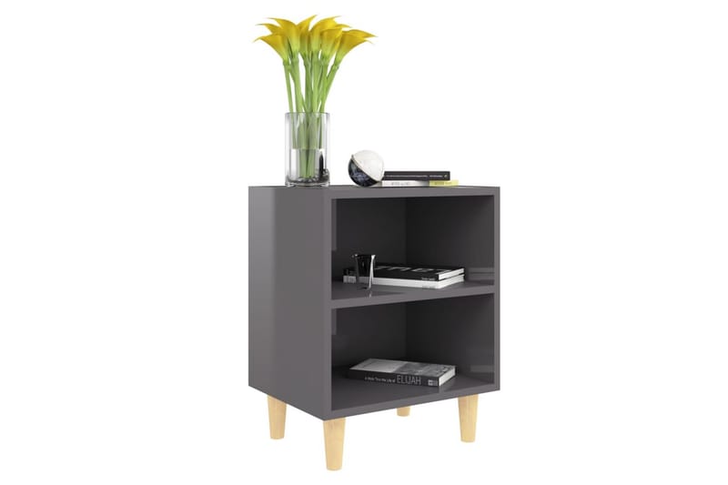 Nattbord med ben i heltre höyglans grå 40x30x50 cm - Grå - Sengebord & nattbord