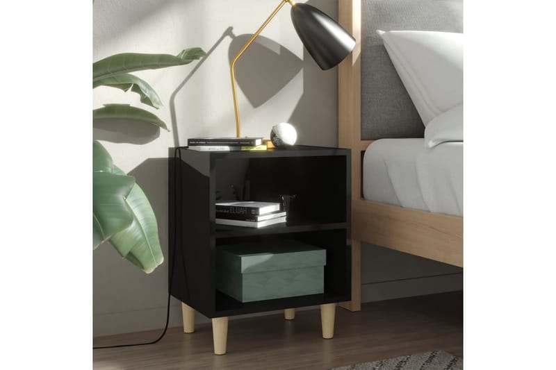 Nattbord med ben i heltre höyglans svart 40x30x50 cm - Svart - Sengebord & nattbord