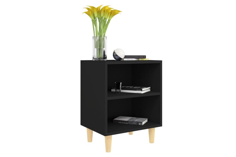 Nattbord med ben i heltre svart 40x30x50 cm - Svart - Sengebord & nattbord
