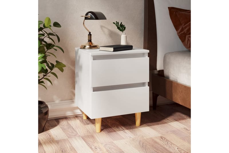 Nattbord med heltre furuben 2 stk hvit 40x35x50 cm - Hvit - Møbler - Bord - Avlastningsbord - Sengebord & nattbord
