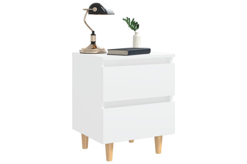 Nattbord med heltre furuben 2 stk hvit 40x35x50 cm - Hvit - Møbler - Bord - Avlastningsbord - Sengebord & nattbord