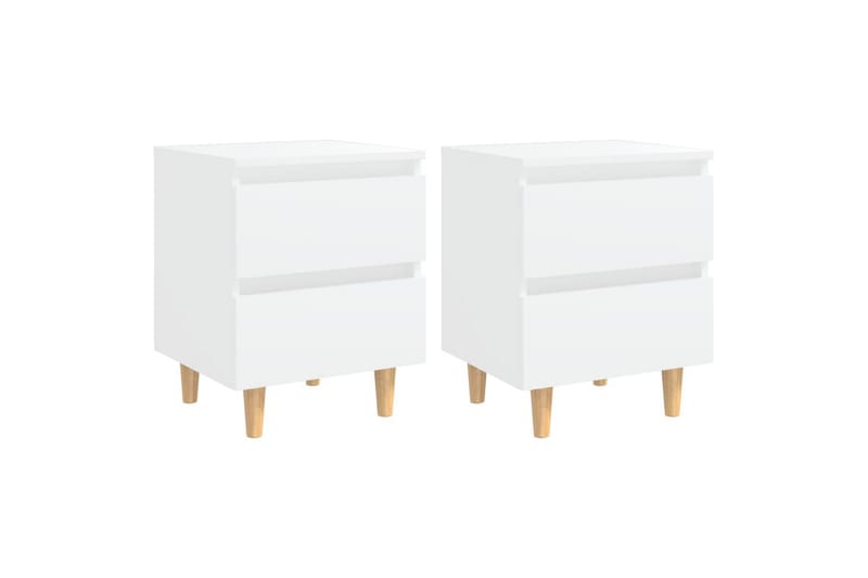 Nattbord med heltre furuben 2 stk hvit 40x35x50 cm - Hvit - Møbler - Bord - Avlastningsbord - Sengebord & nattbord