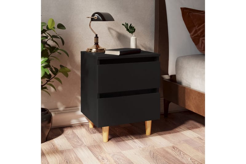 Nattbord med heltre furuben 2 stk svart 40x35x50 cm - Svart - Møbler - Bord - Avlastningsbord - Sengebord & nattbord