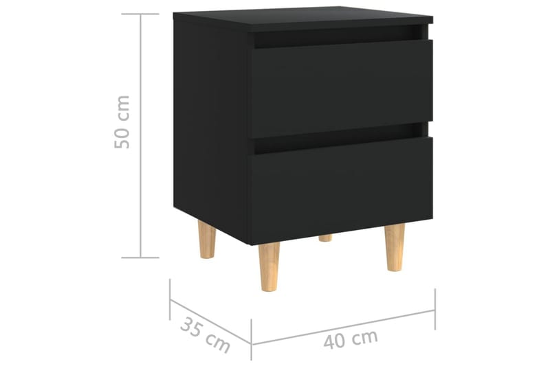 Nattbord med heltre furuben 2 stk svart 40x35x50 cm - Svart - Sengebord & nattbord