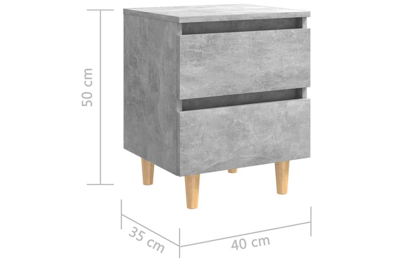 Nattbord med heltre furuben betonggrå 40x35x50 cm - Grå - Sengebord & nattbord