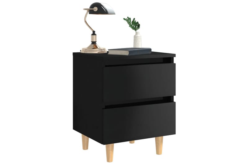 Nattbord med heltre furuben høyglans svart 40x35x50 cm - Svart - Møbler - Bord - Avlastningsbord - Sengebord & nattbord