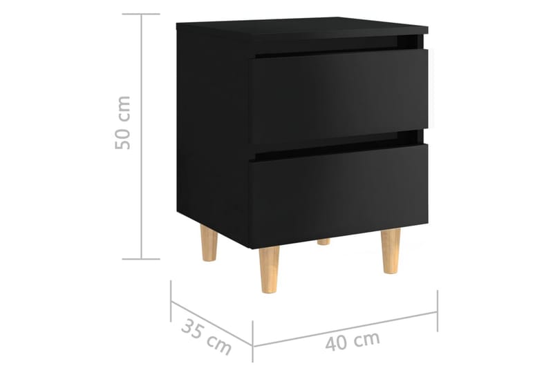 Nattbord med heltre furuben høyglans svart 40x35x50 cm - Svart - Møbler - Bord - Avlastningsbord - Sengebord & nattbord