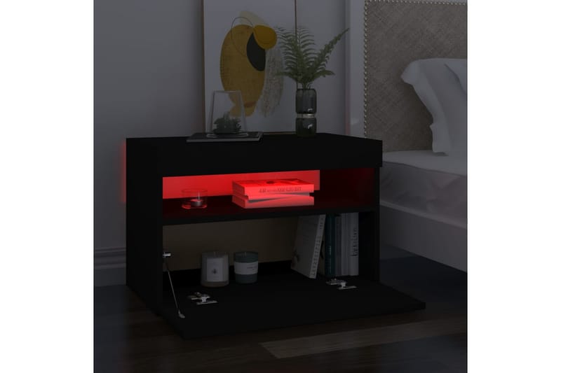 Nattbord med LED-lys svart 60x35x40 cm sponplate - Svart - Møbler - Bord - Avlastningsbord - Sengebord & nattbord