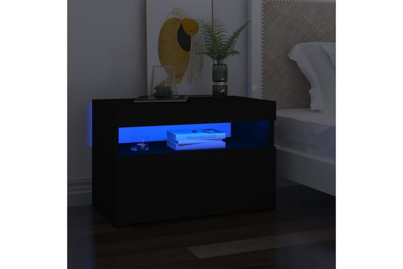 Nattbord med LED-lys svart 60x35x40 cm sponplate - Svart - Møbler - Bord - Avlastningsbord - Sengebord & nattbord