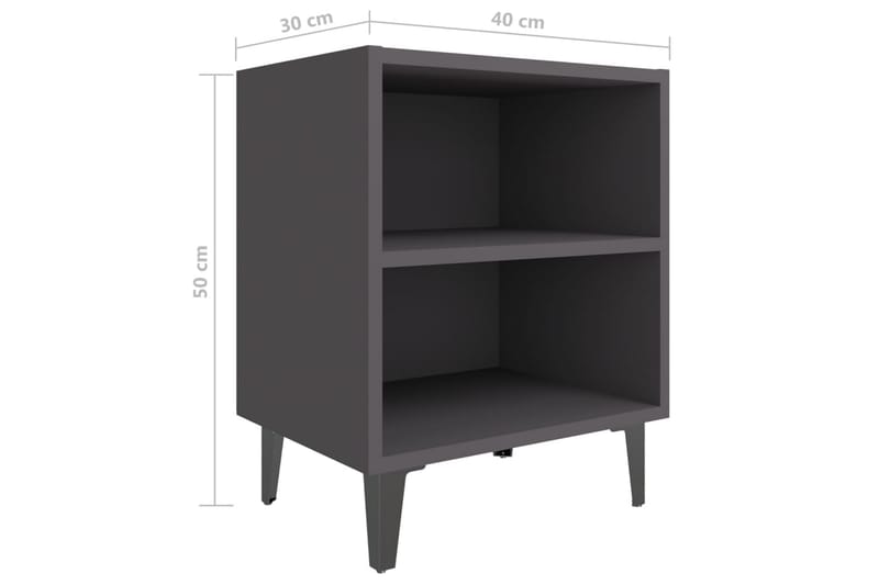 Nattbord med metallben 2 stk grå 40x30x50 cm - Grå - Sengebord & nattbord