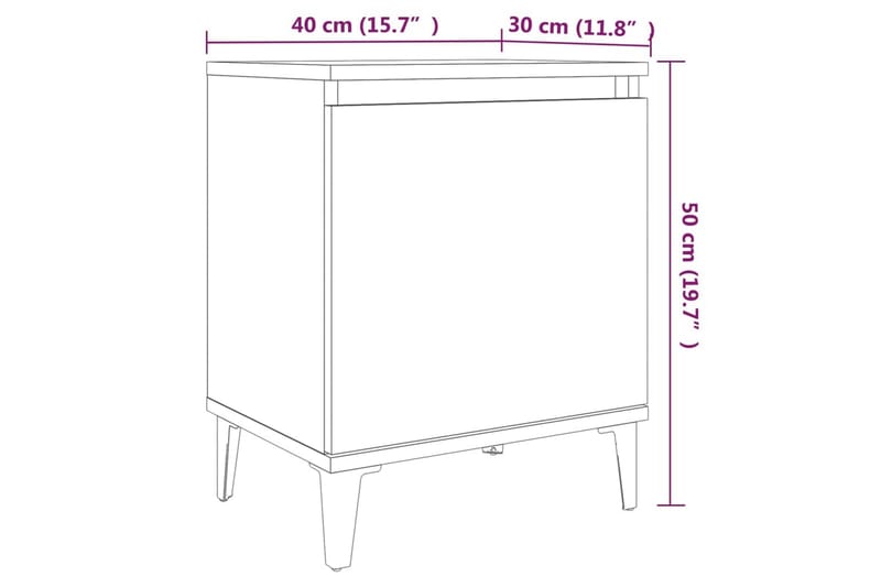 Nattbord med metallben 2 stk grå sonoma eik 40x30x50 cm - Grå - Sengebord & nattbord