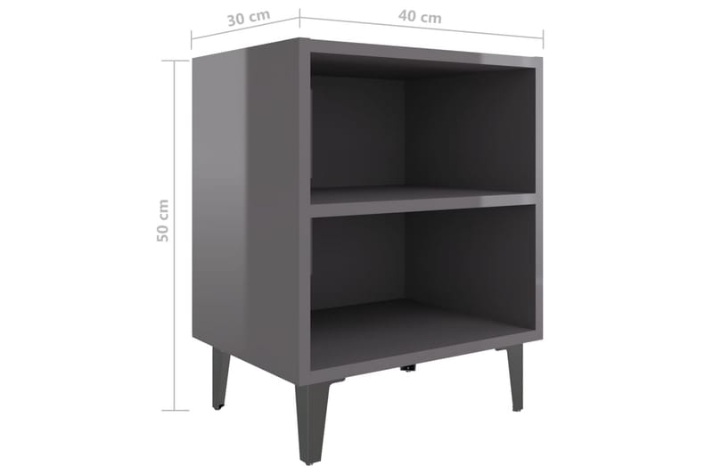 Nattbord med metallben 2 stk höyglans grå 40x30x50 cm - Grå - Sengebord & nattbord
