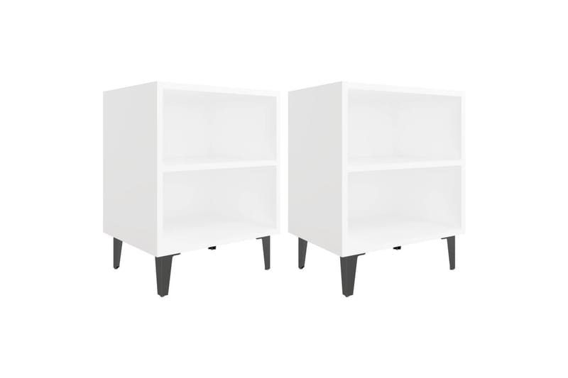 Nattbord med metallben 2 stk hvit 40x30x50 cm - Hvit - Møbler - Bord - Avlastningsbord - Sengebord & nattbord