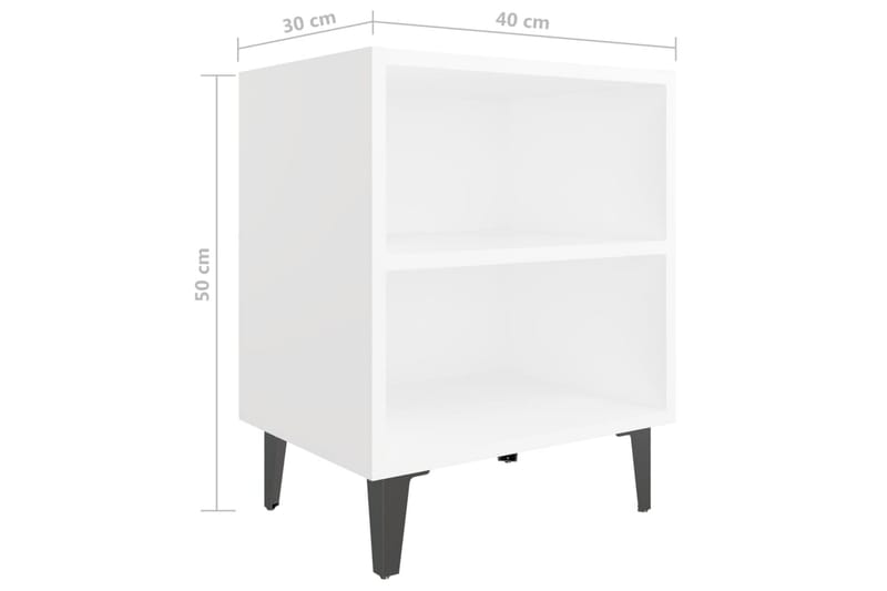 Nattbord med metallben 2 stk hvit 40x30x50 cm - Hvit - Møbler - Bord - Avlastningsbord - Sengebord & nattbord