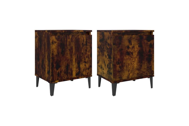 Nattbord med metallben 2 stk røkt eik 40x30x50 cm - Brun - Møbler - Bord - Avlastningsbord - Sengebord & nattbord