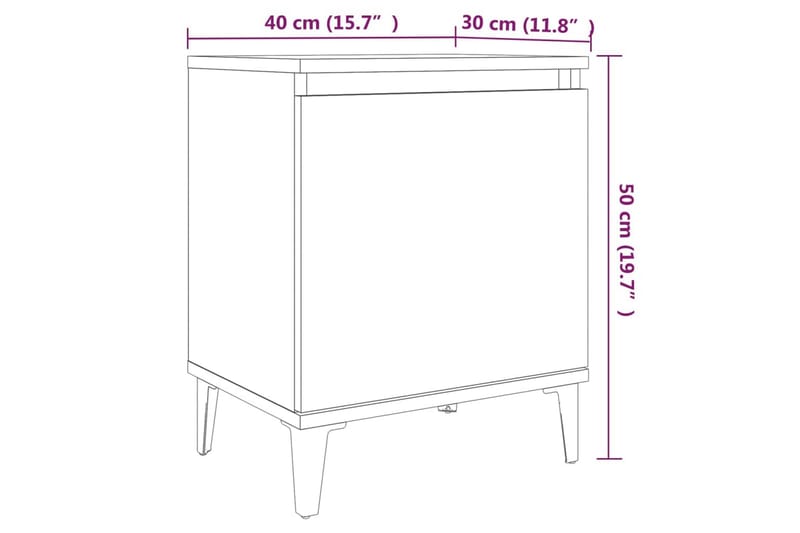 Nattbord med metallben brun eik 40x30x50 cm - Brun - Møbler - Bord - Avlastningsbord - Sengebord & nattbord