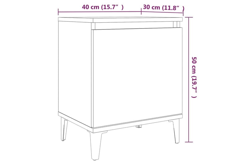 Nattbord med metallben brun eik 40x30x50 cm - Brun - Sengebord & nattbord