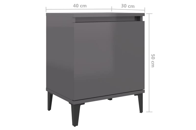 Nattbord med metallben höyglans grå 40x30x50 cm - Grå - Sengebord & nattbord