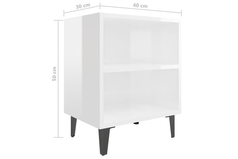 Nattbord med metallben höyglans hvit 40x30x50 cm - Hvit - Sengebord & nattbord