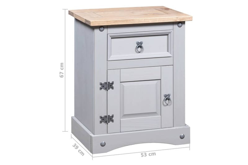 Nattbord meksikansk Corona-stil furu grå 53x39x67 cm - Møbler - Bord - Avlastningsbord - Sengebord & nattbord