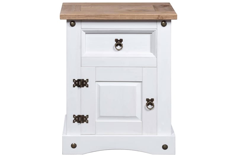 Nattbord meksikansk Corona-stil furu hvit 53x39x67 cm - Møbler - Bord - Avlastningsbord - Sengebord & nattbord